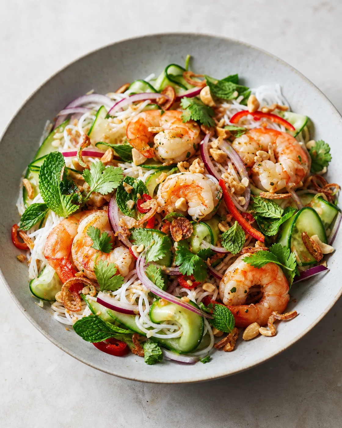 Prawn & noodle salad with crispy shallots