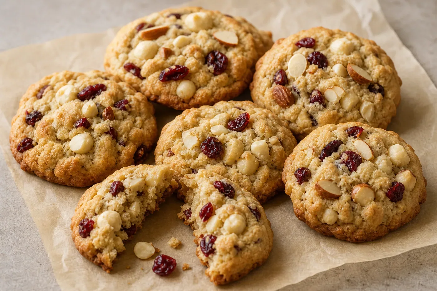 Almond Cranberry Macadamia Cookies with White Chocolate