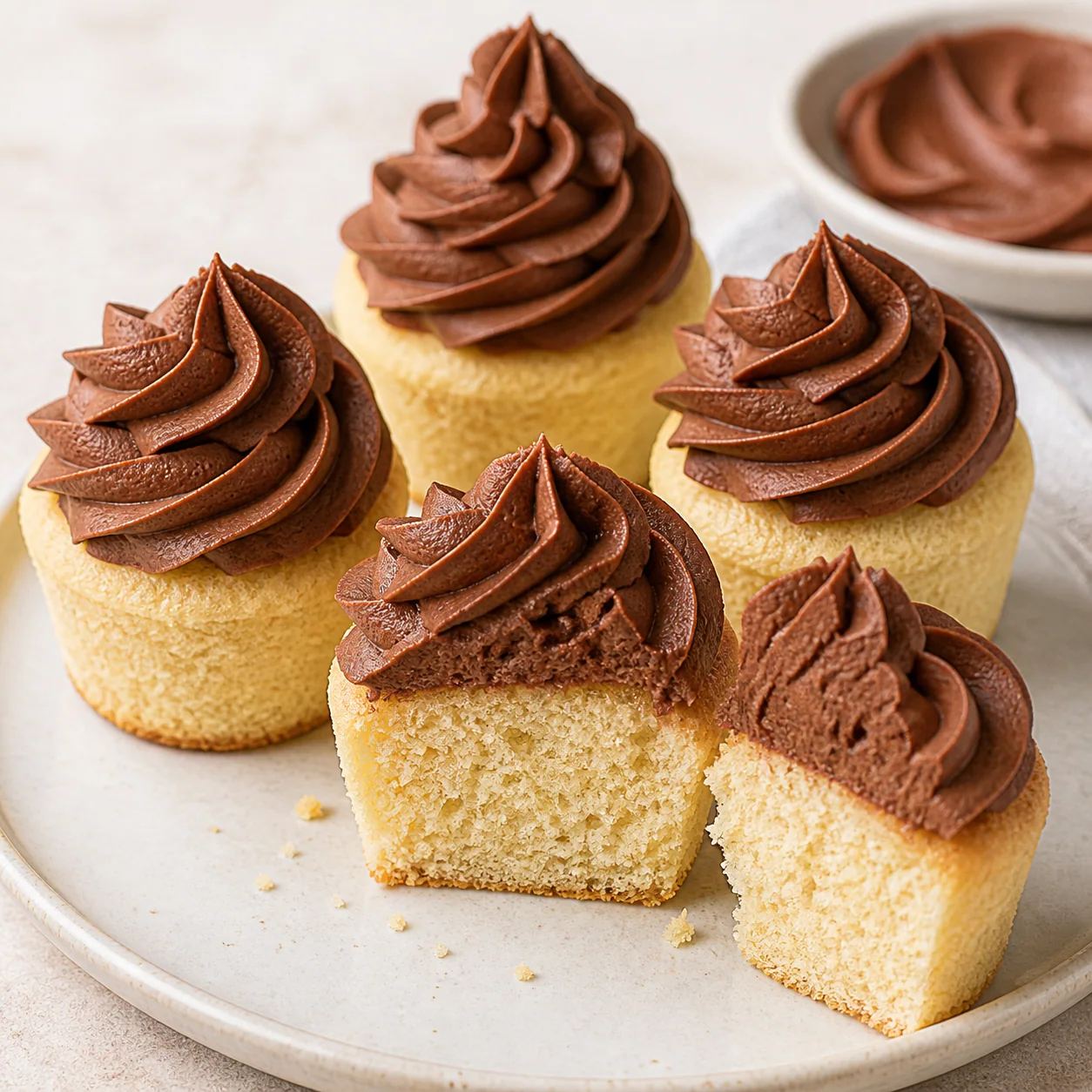Cupcakes de vainilla con glaseado de chocolate vegano