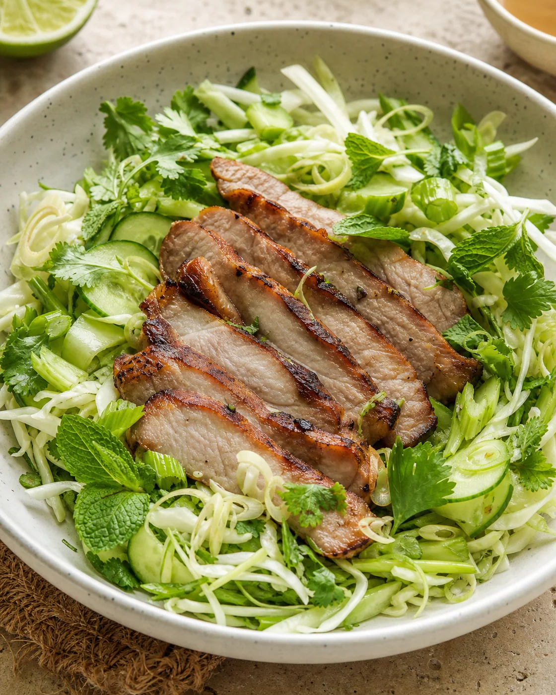 Ensalada vietnamita de cerdo con hierbas y pepino