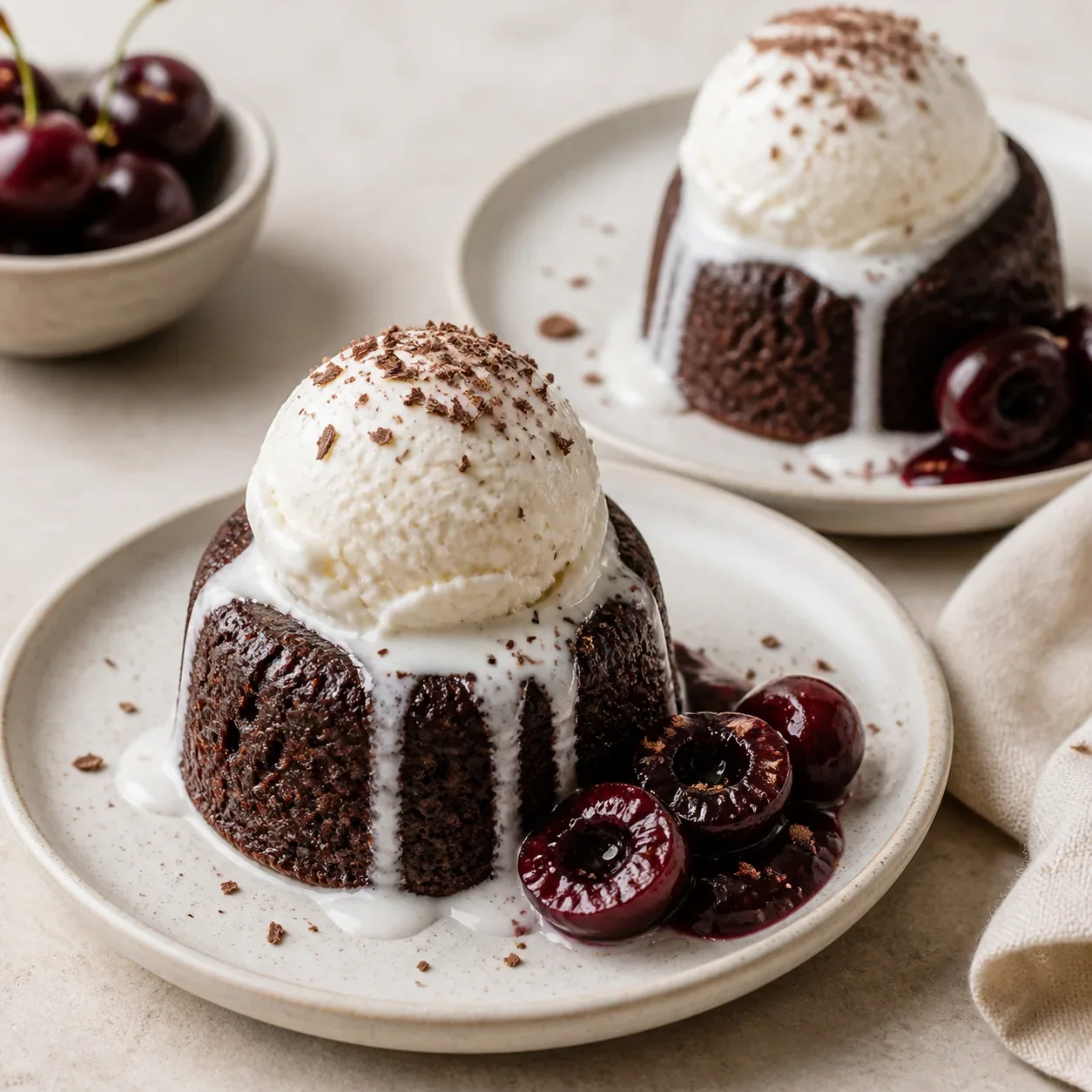 Mini pasteles de chocolate con helado de vainilla vegetal