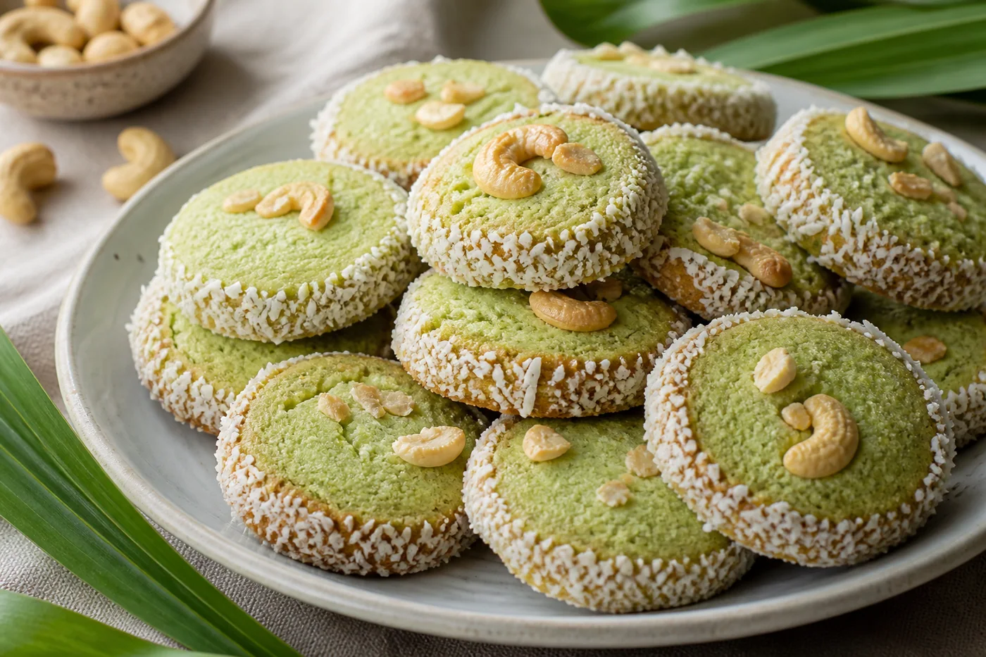 Pandan and Coconut Cookies with Cashews