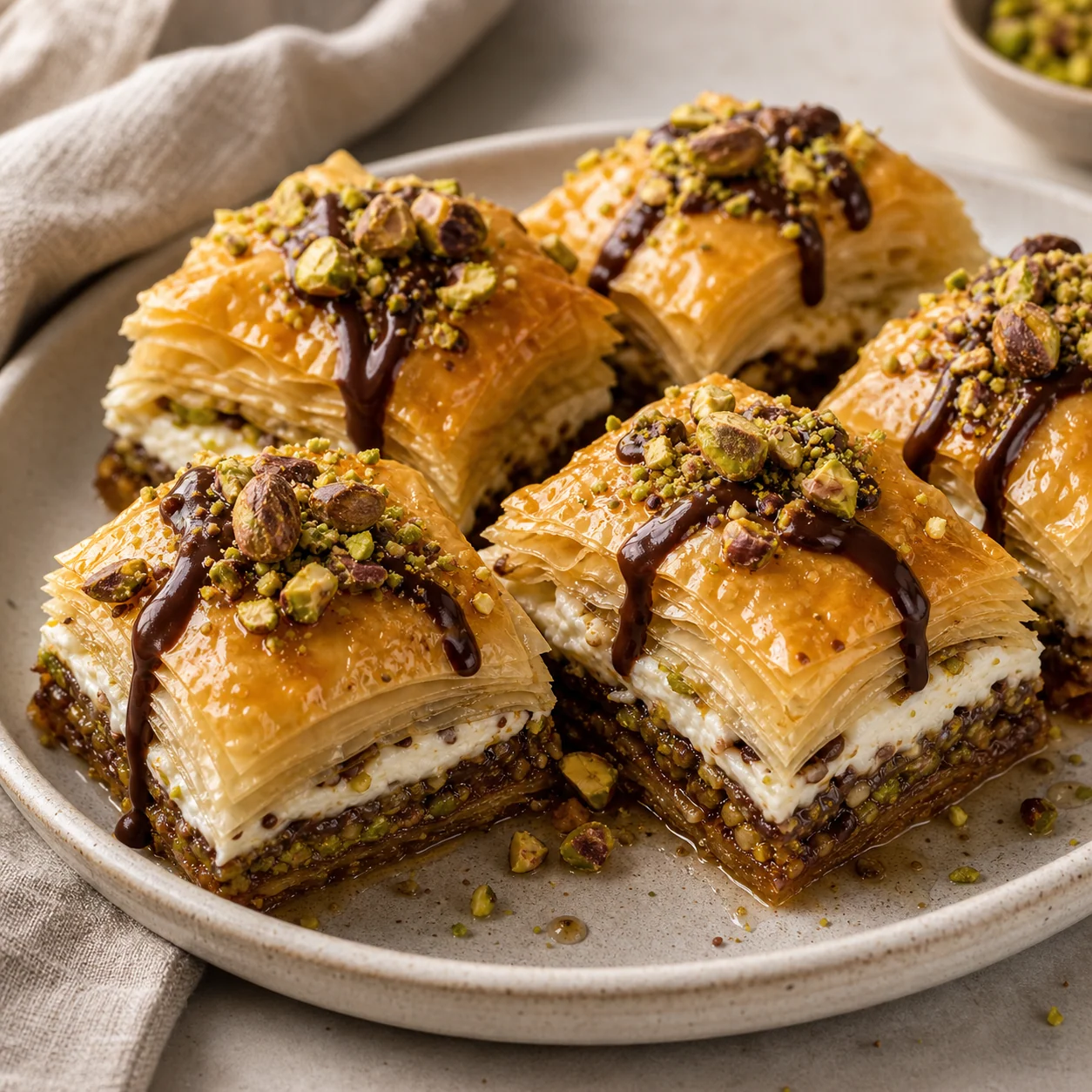 Baklava con Frutos Secos Especiados, Ricotta y Chocolate
