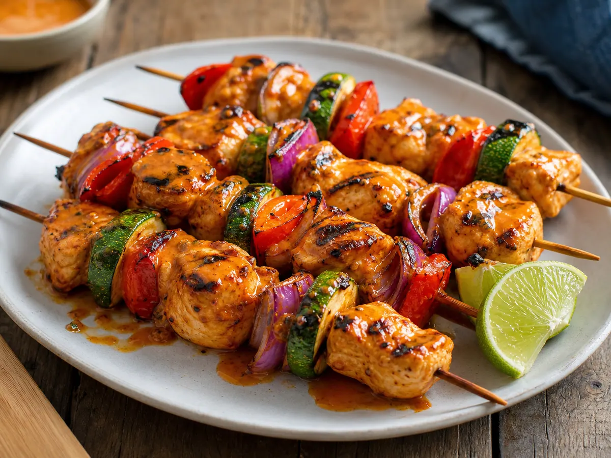 Brochetas de pollo con curry rojo