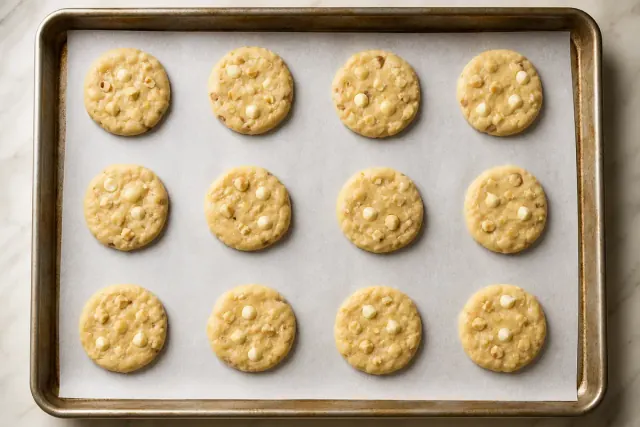 Galletas de masa con nueces y chocolate blanco listas para hornear