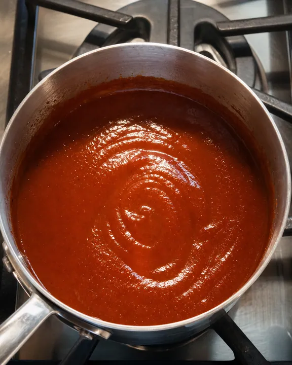 Salsa de enchilada suave cocinándose en una sartén