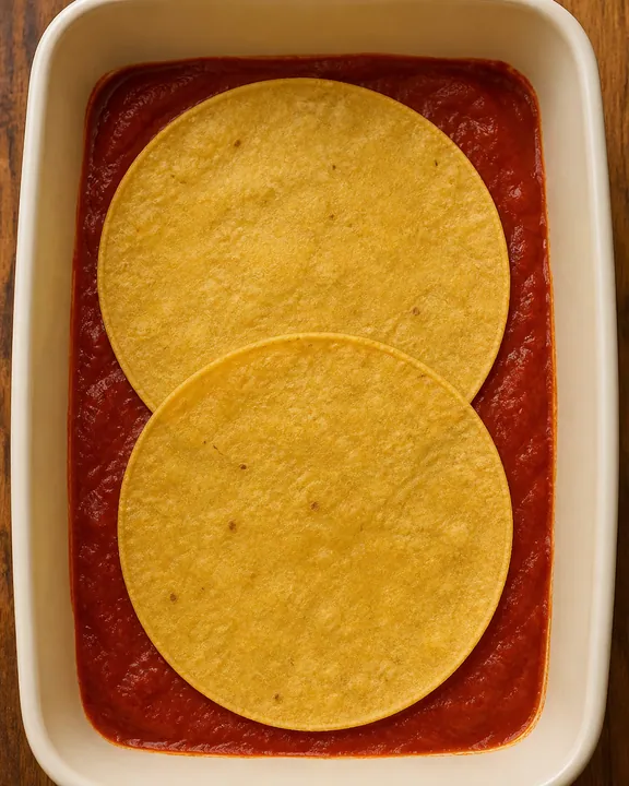 Dos tortillas de maíz colocadas en la fuente para horno