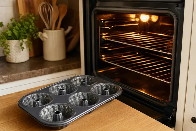 Horno caliente y molde para mini bundt engrasado