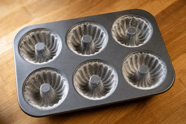 Cavidades de molde mini bundt ligeramente enharinadas