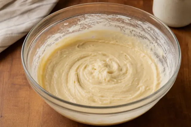 Masa de pastel suave tras añadir harina y levadura química