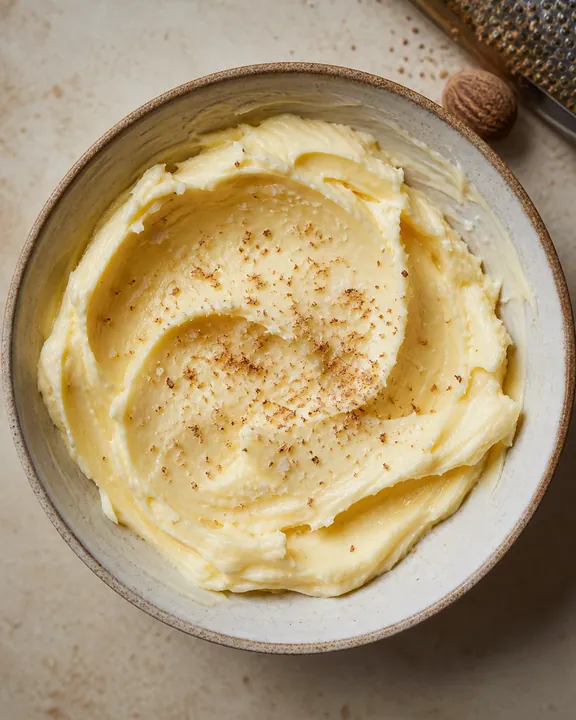 Mantequilla batida sazonada con sal y nuez moscada