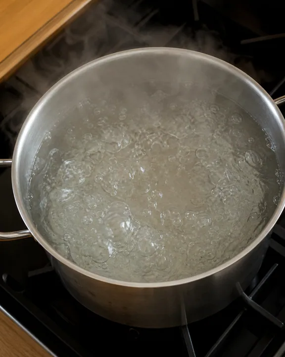 Olla grande de agua salada hirviendo