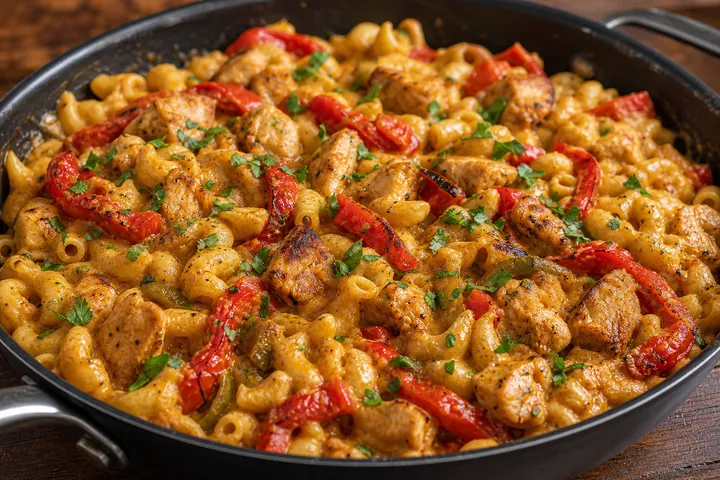 Finished fajita macaroni with peppers and parsley