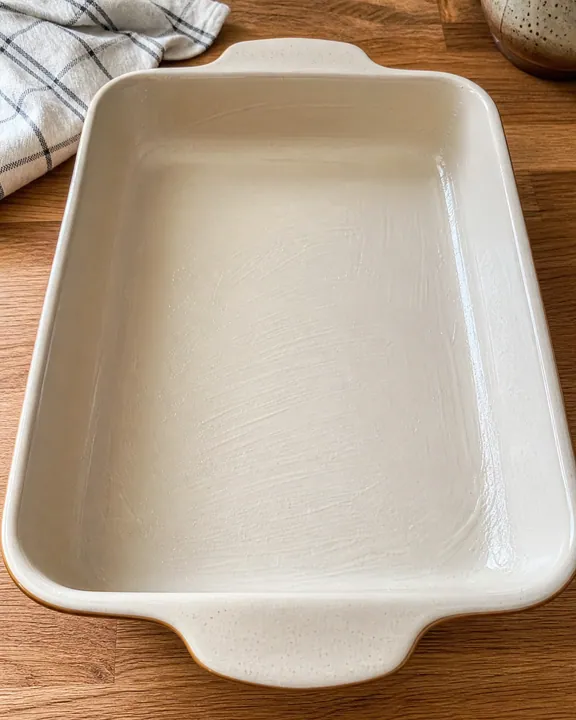 Greased baking dish ready for Rappie pie