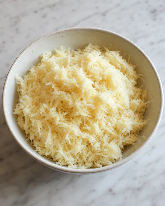 Dry potato pulp in a bowl after juicing