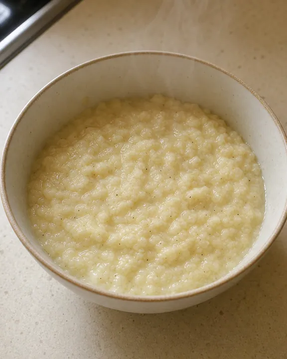 Potato mixture loosened with hot chicken broth