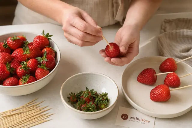 Nueva imagen de preparación de fresas cubiertas de chocolate, paso 1