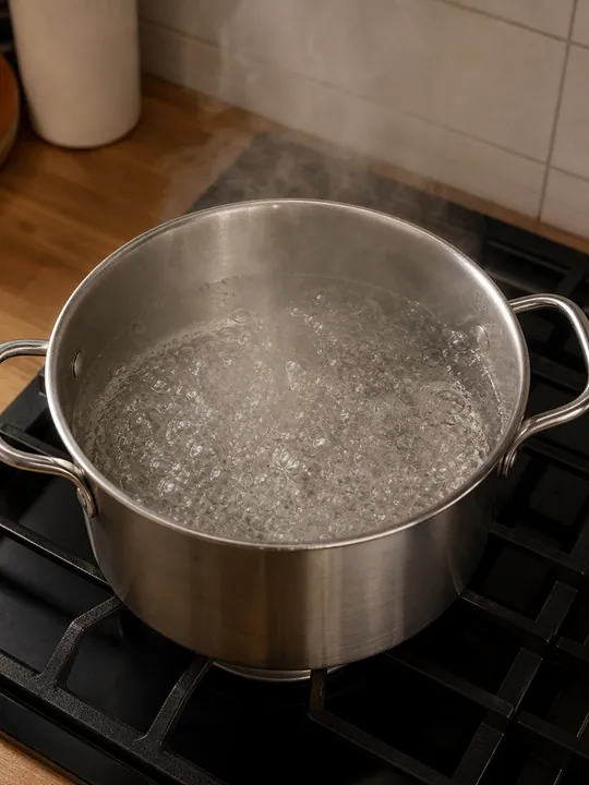 Olla grande de agua salada hirviendo