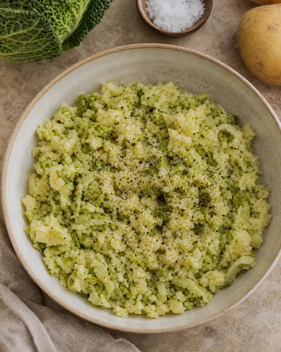 Puré de col y patata condimentado con sal y pimienta