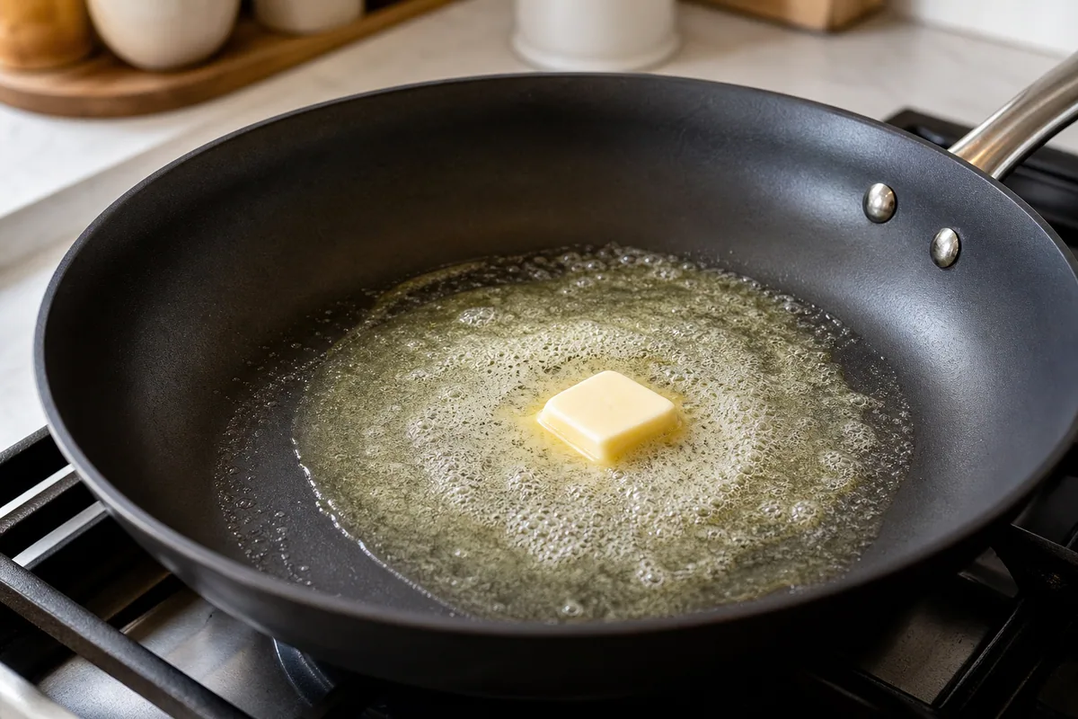 Lasagna sandwiches. Step 5: Melt butter in a large frying pan; photorealistic culinary quality; without