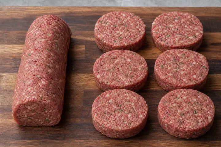 Mezcla de ternera cortada en seis hamburguesas