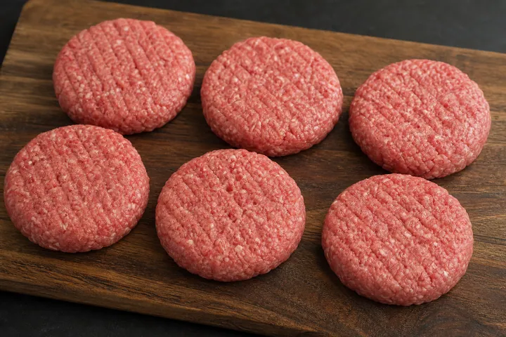 Hamburguesas crudas con dibujo cruzado