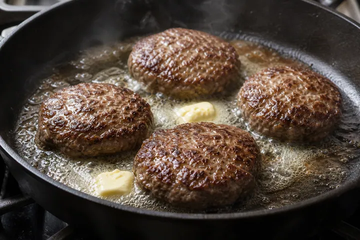 Hamburguesas doradas terminando a fuego bajo