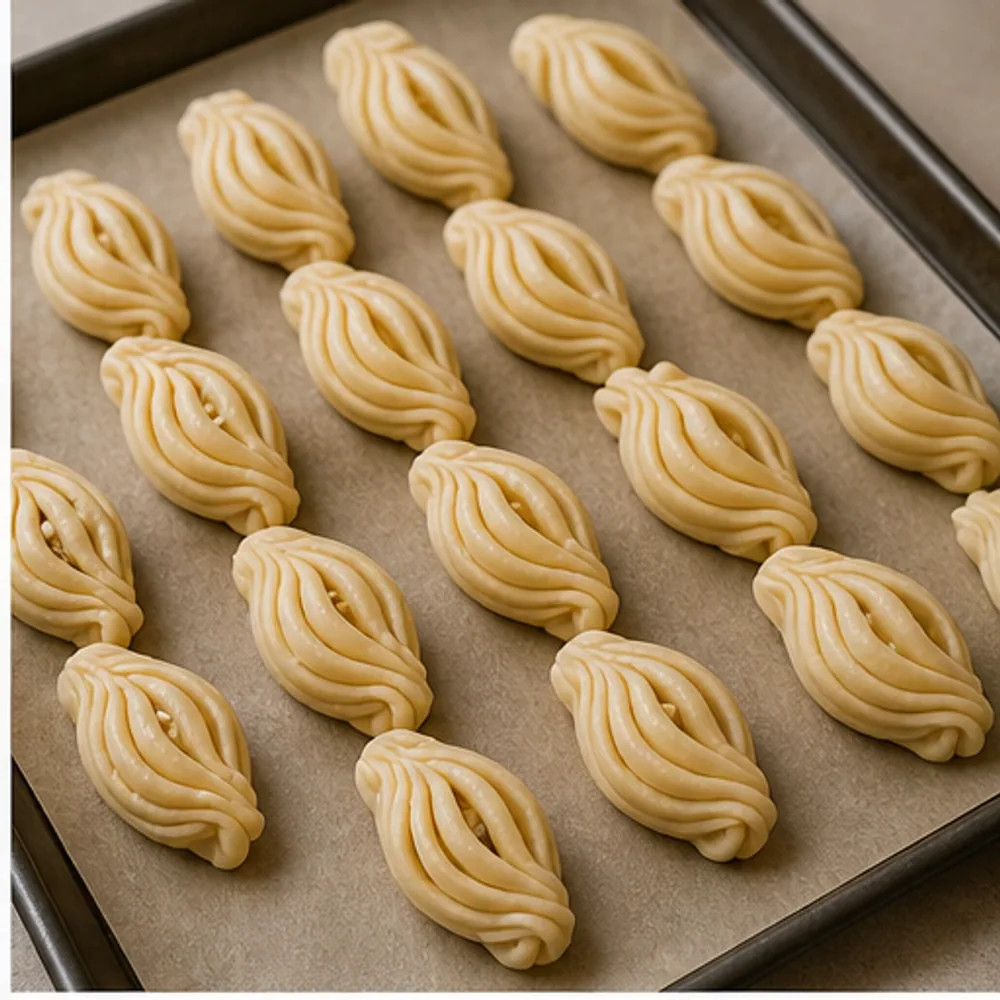 מרדדים את הבצק למלבן דק על משטח נקי.