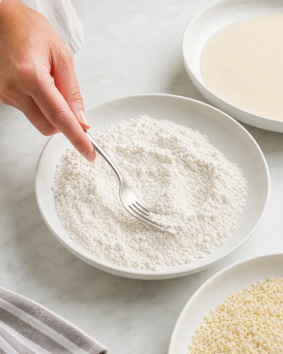 ערבוב קמח מתובל בקערה שטוחה