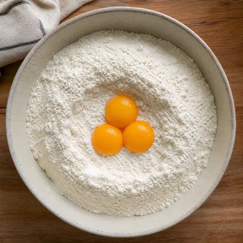 Tres yemas de huevo en los ingredientes secos