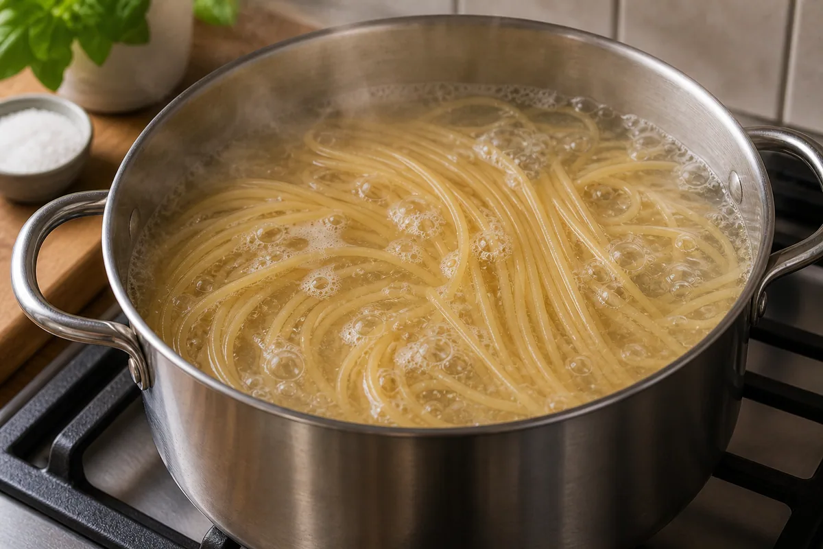 Los espaguetis se cocinan en agua con sal.