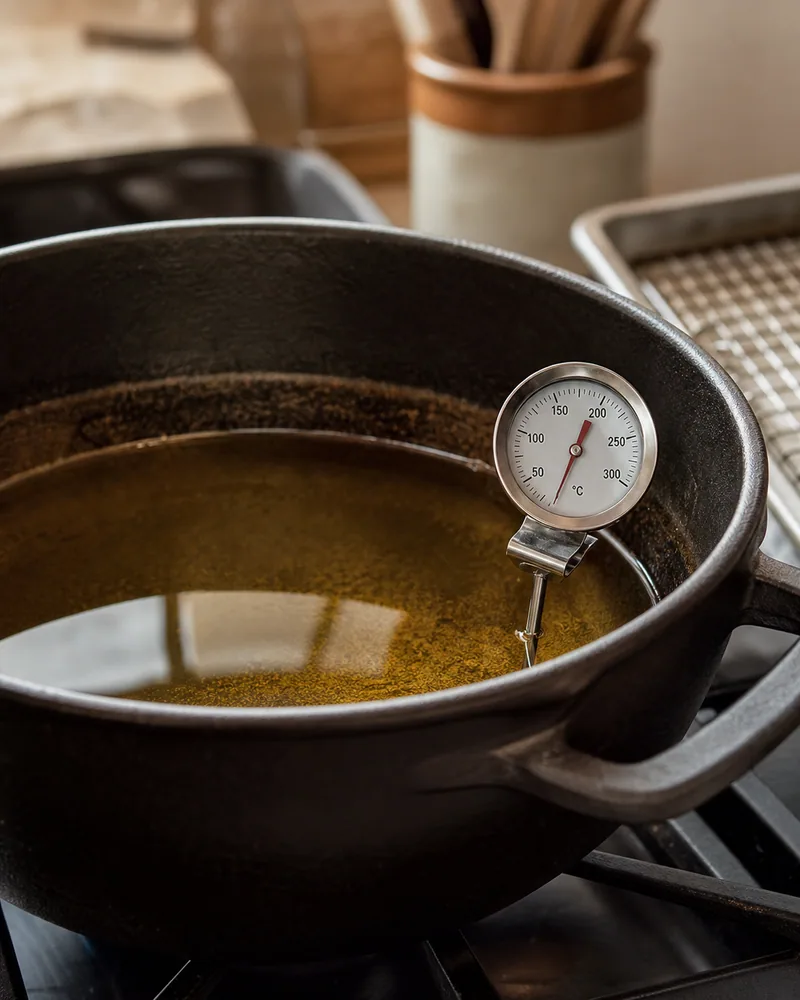 Frying oil heating in a pot