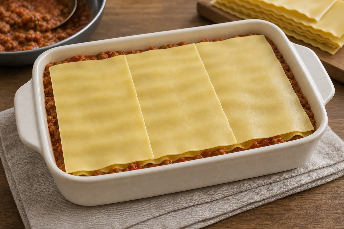 Una capa de láminas de pasta completa el patrón.