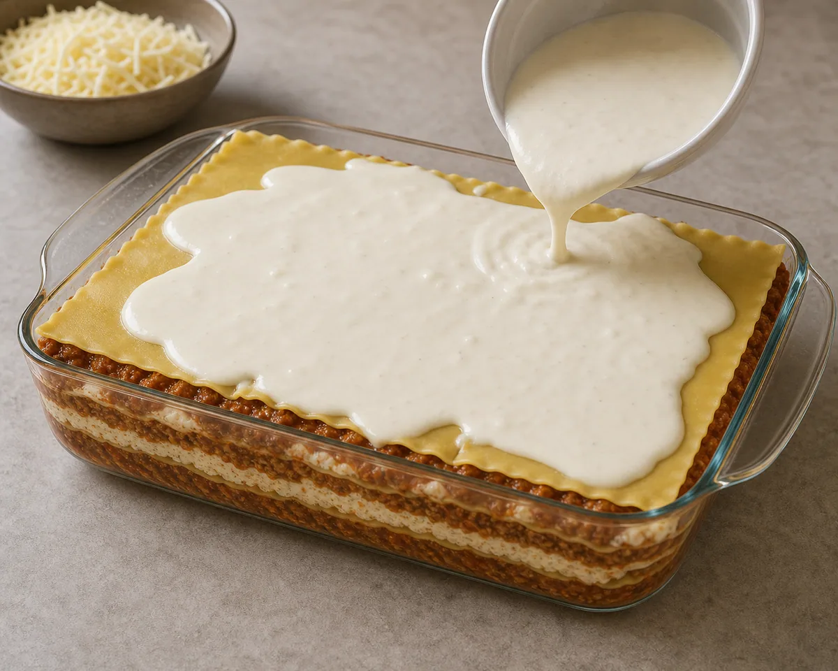 Crème fraîche diluida sobre la lasaña
