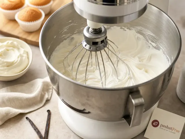 מסקרפונה קרמית מוקצפת בקערת מיקסר