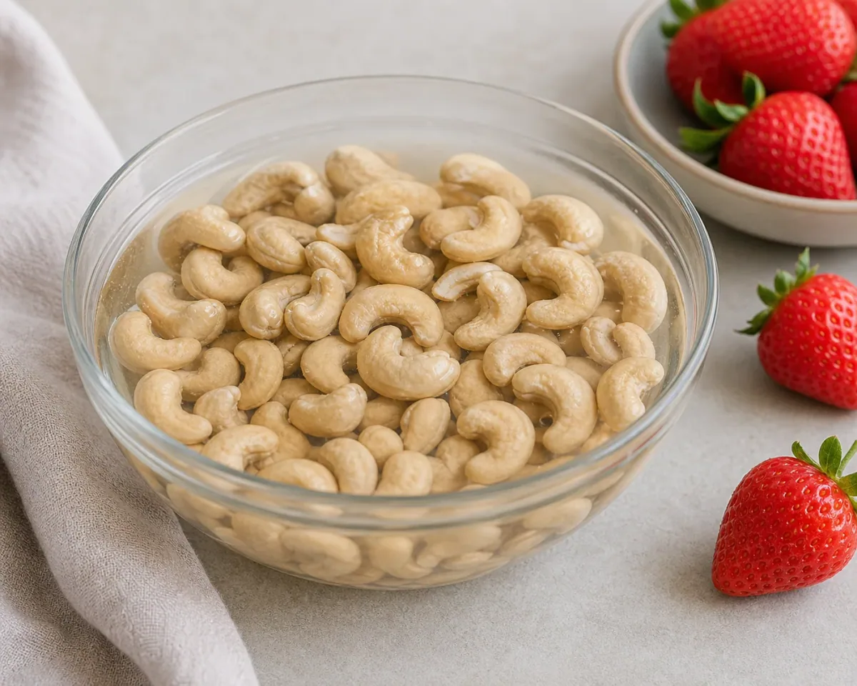 Cashews soaking in water before making ice cream