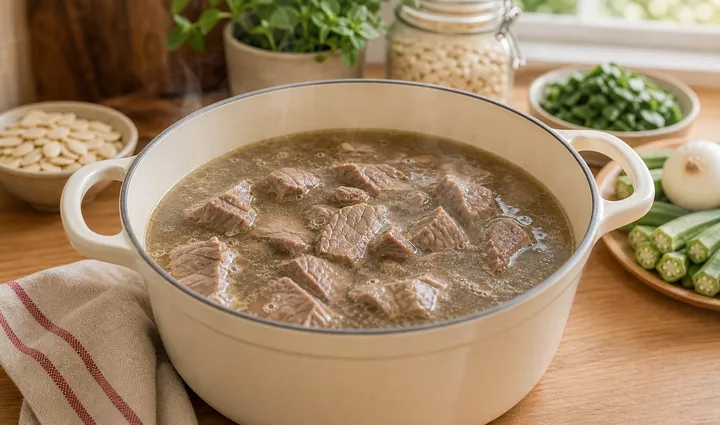 Imagen fotorrealista de un tutorial editorial de comida para un paso de receta apto para niños: trozos de carne de res