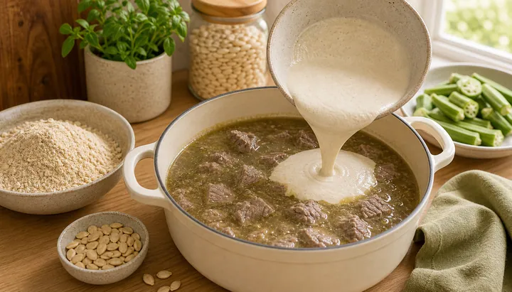 Imagen de preparación del paso 3 para la sopa Hobiza con nutritivo polvo de melón