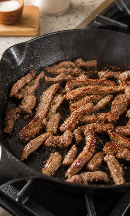 Tiras de carne doradas para hacer stroganoff