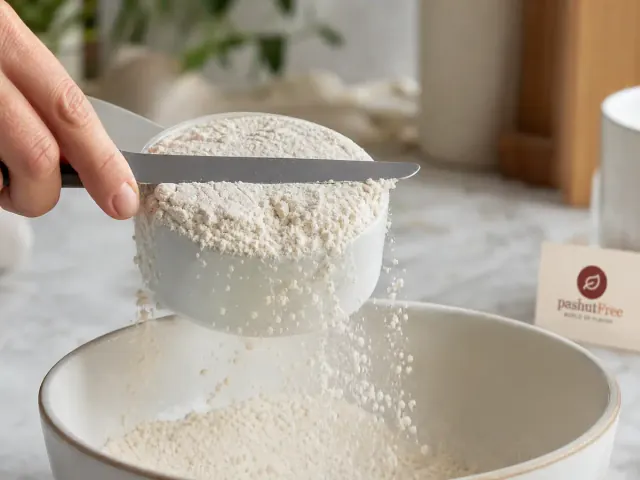 יישור תערובת קמחים בכוס מדידה בעזרת גב הסכין