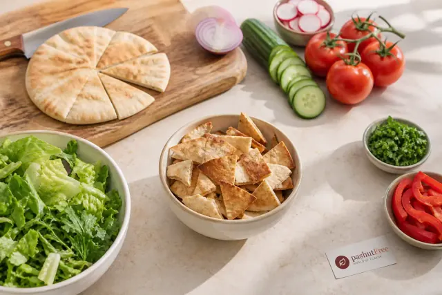 Nueva imagen de preparación de ensalada fattoush, paso 1