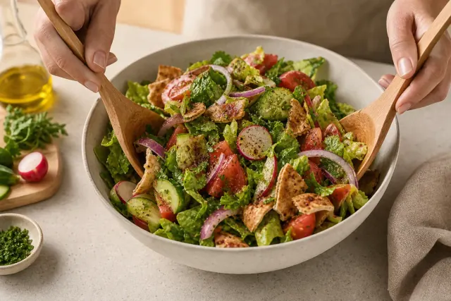 Nueva imagen de preparación de ensalada fattoush, paso 3