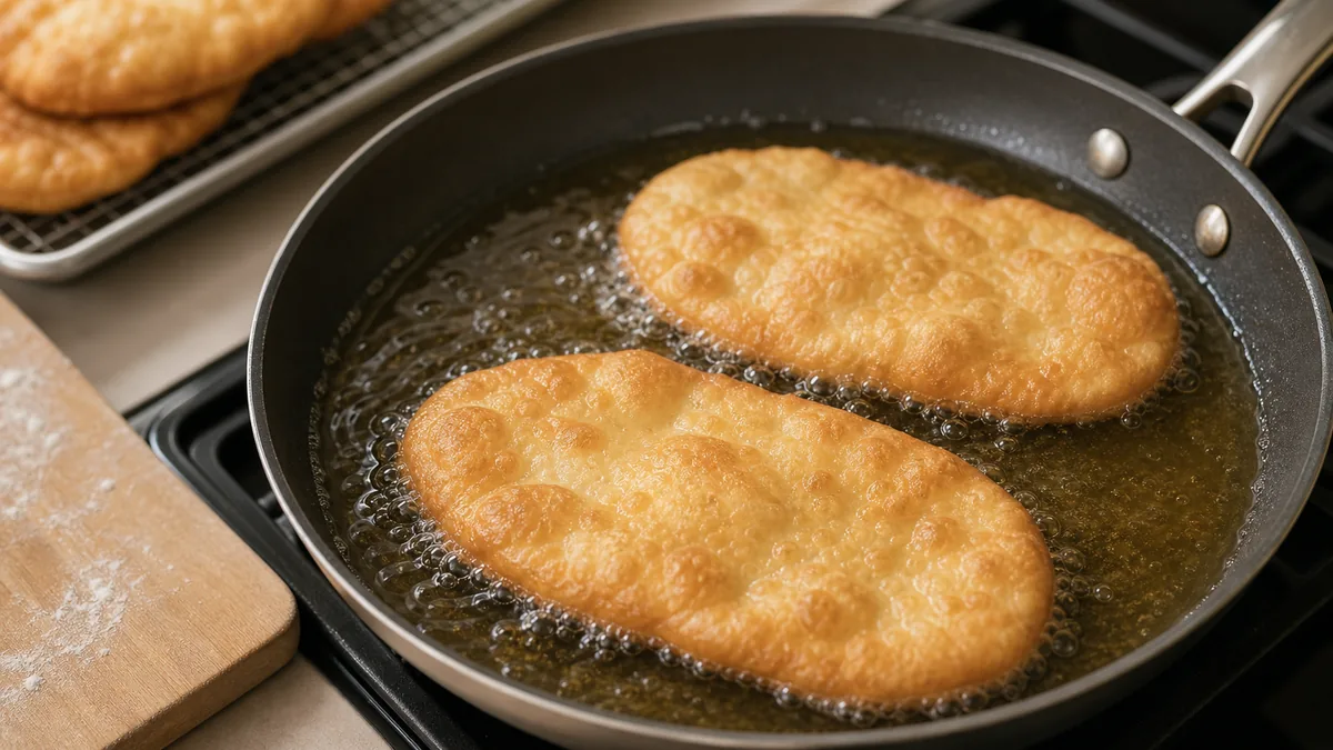 Masa elíptica frita en aceite hasta que esté dorada