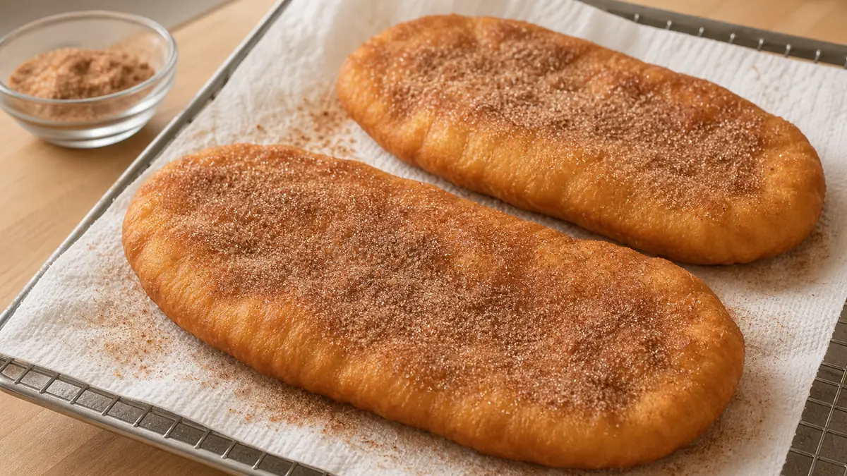 Pastelitos fritos escurridos y espolvoreados con azúcar y canela
