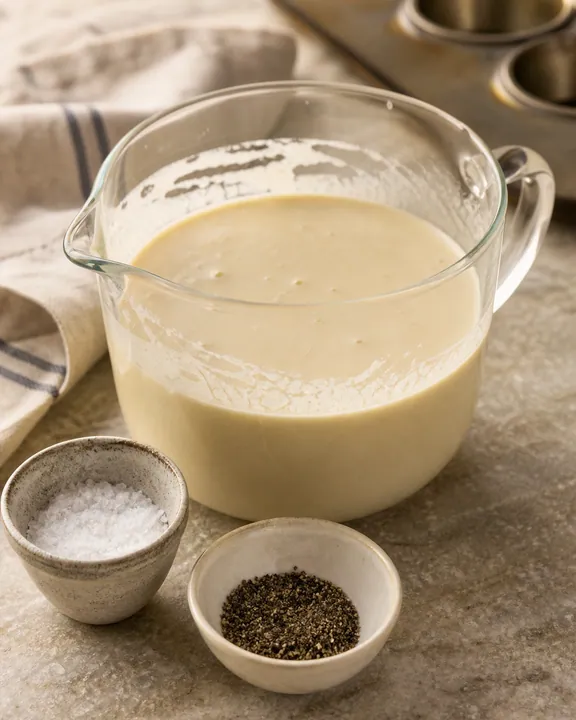 Masa de pudín de Yorkshire sazonada con sal y pimienta negra