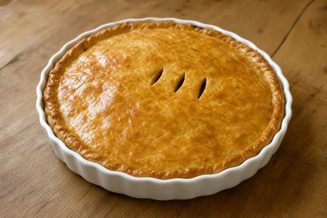 Pastel de cordero y patata horneado con masa dorada