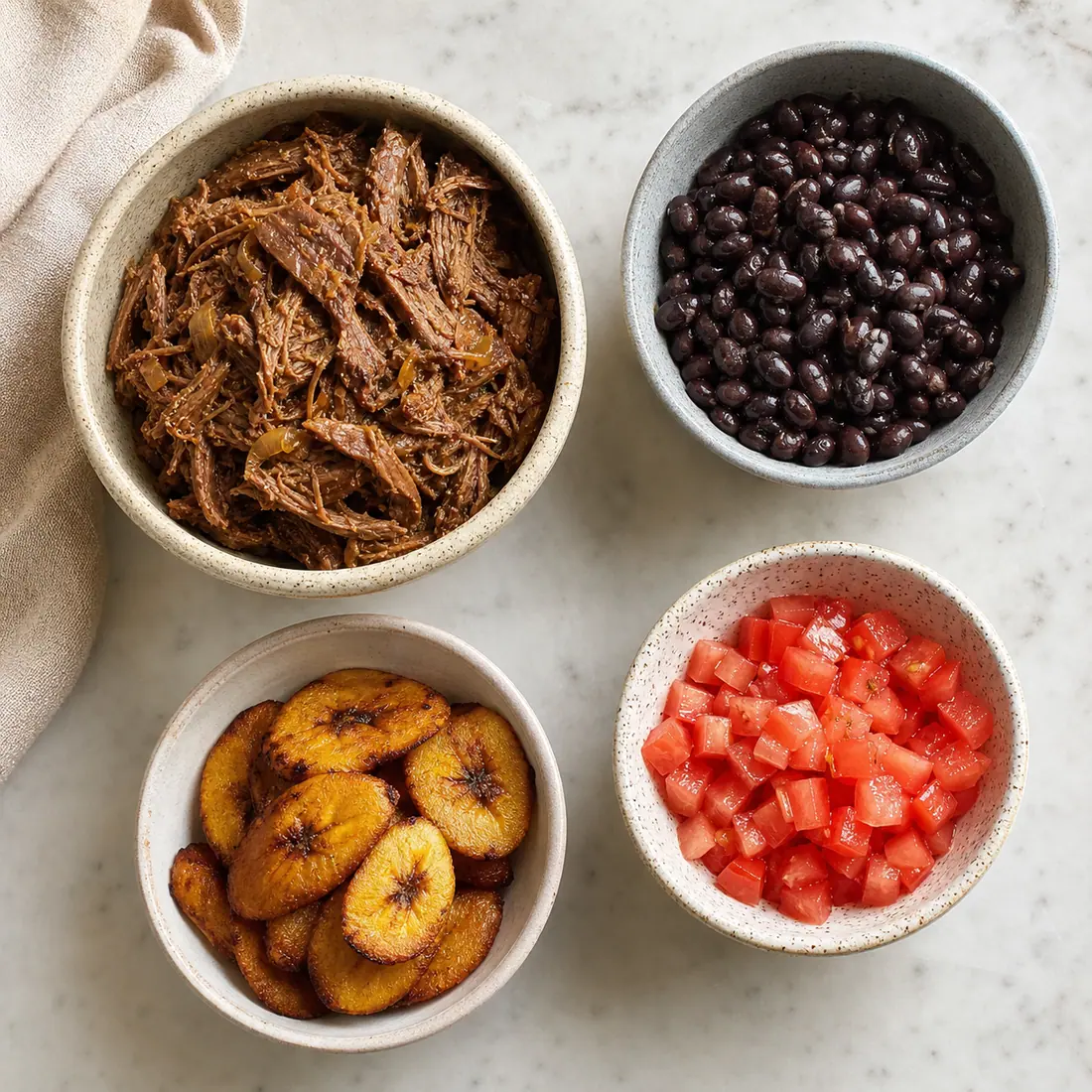 Prepared filling components arranged in separate bowls