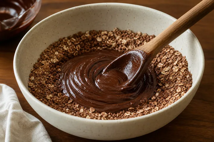Combine el chocolate y la avena en un bol.
