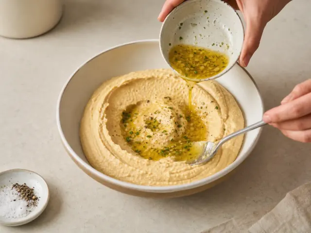 להעביר לקערה, לערבב עם שמן הלימון, ולתבל במלח ופלפל לפי הטעם.